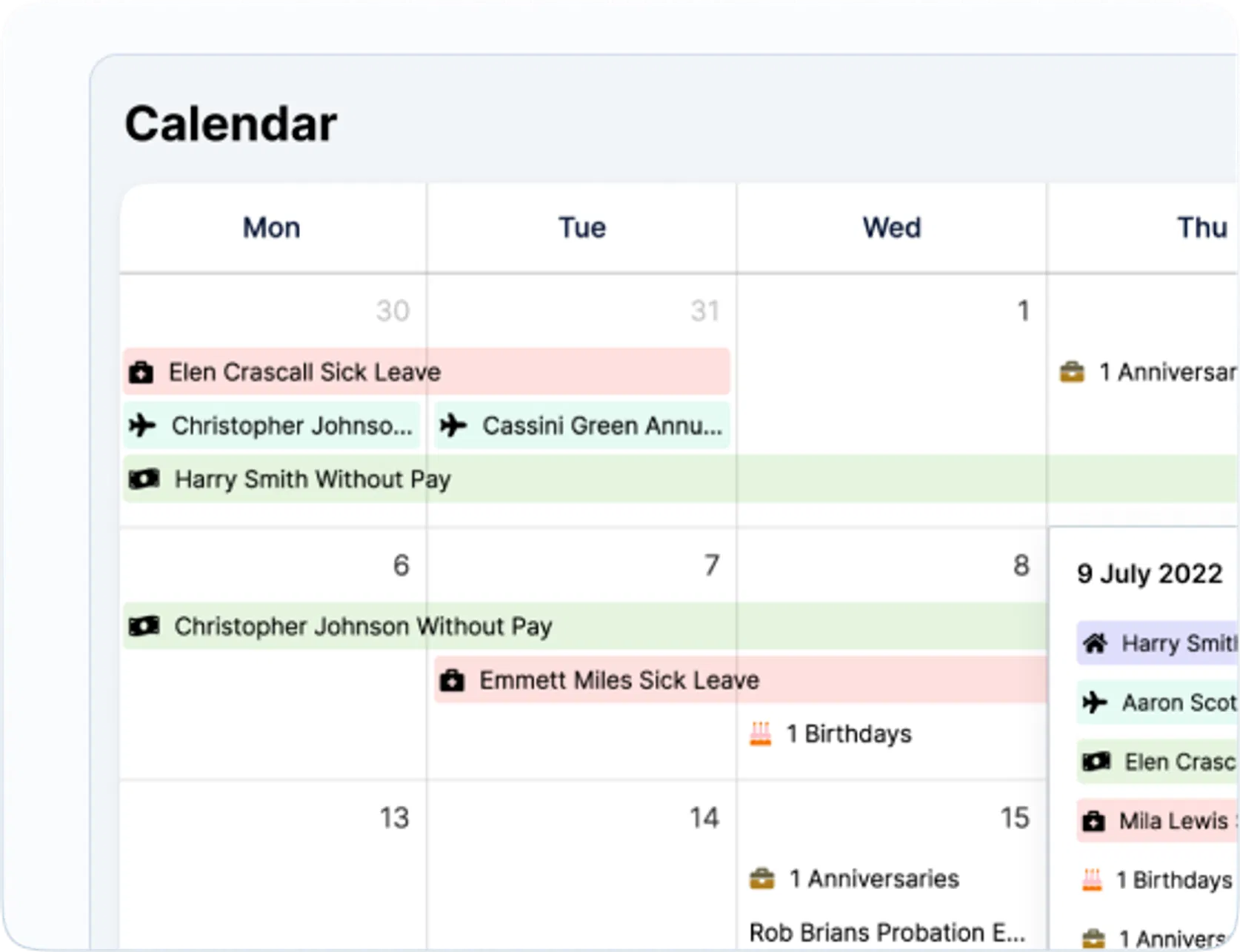 HR calendar