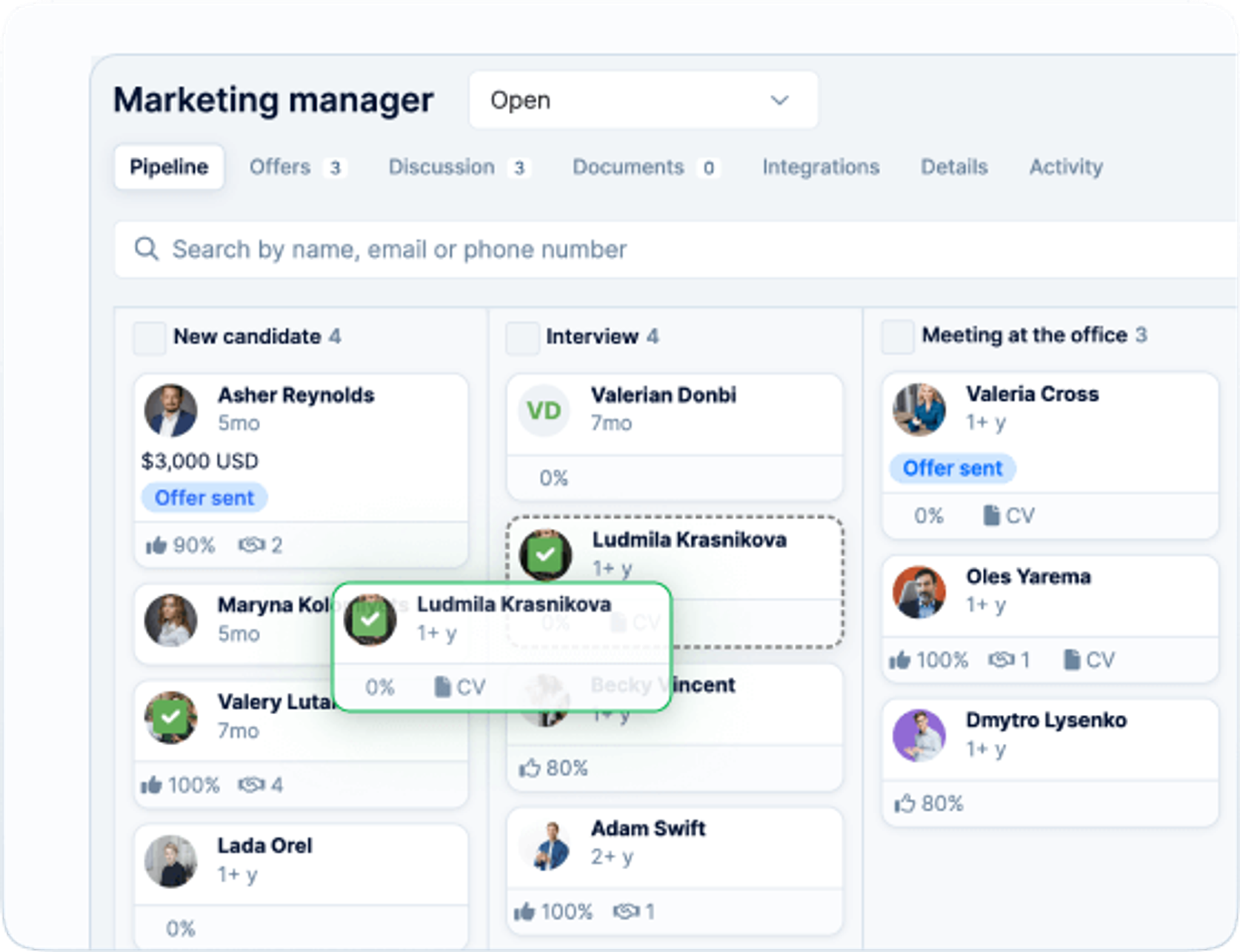 Customized Kanban hiring funnel