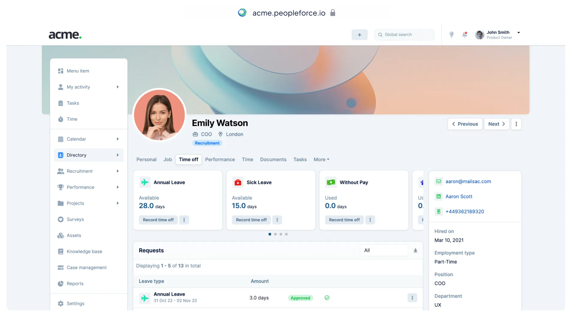 PeopleForce dashboard