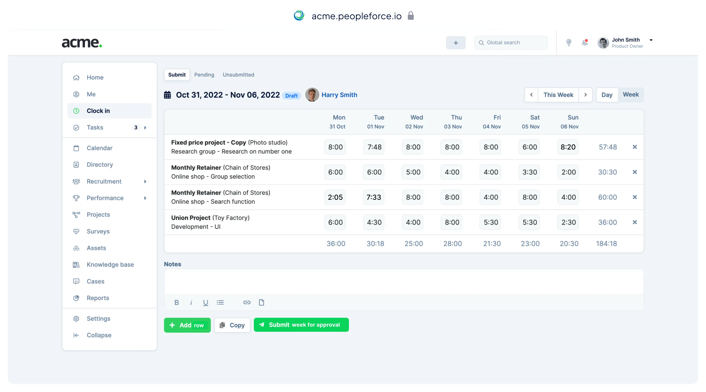 PeopleTime dashboard